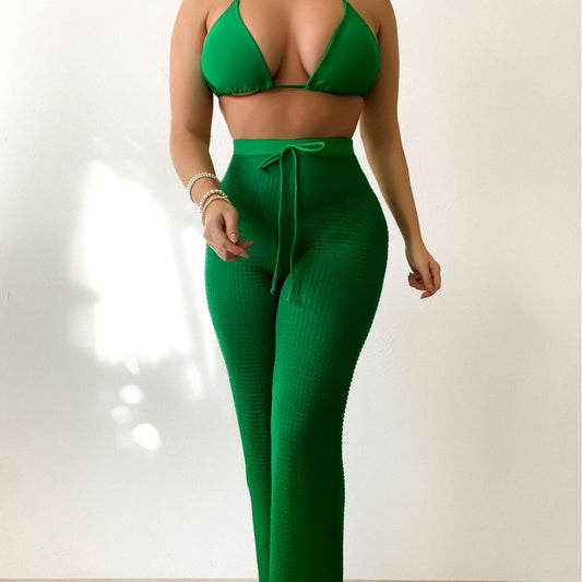 Traje de baño de bikini de cintura alta con copa triangular y tirantes sexy de Shencai