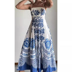 Spring Summer Suspender Ethnic Symmetrical Printed Dress Havill