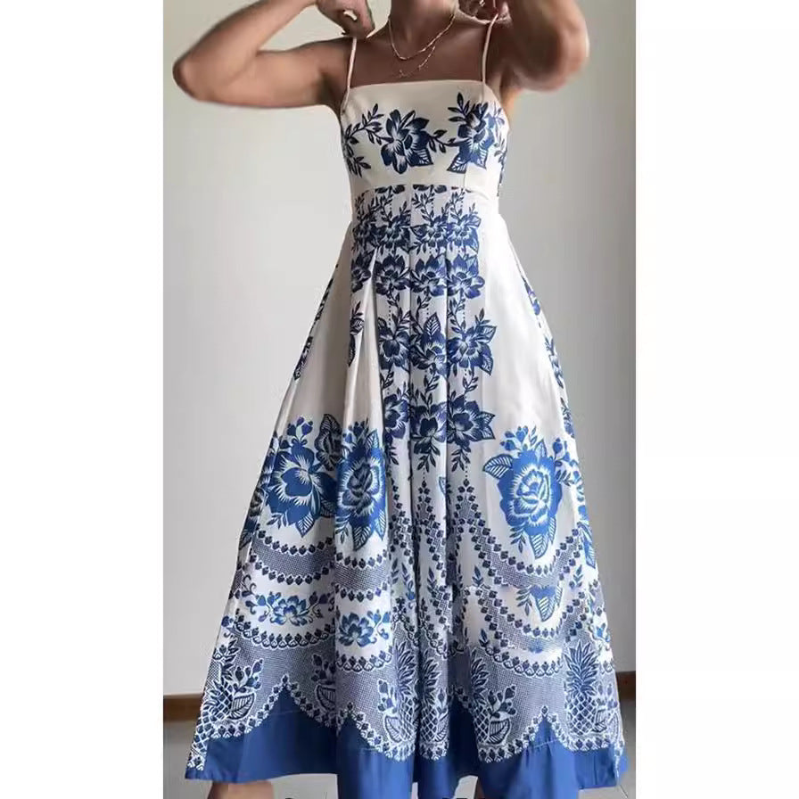 Spring Summer Suspender Ethnic Symmetrical Printed Dress Havill
