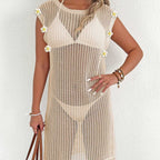 Vestido playero para mujer, sexy, con aberturas, transparente, con borlas y costuras