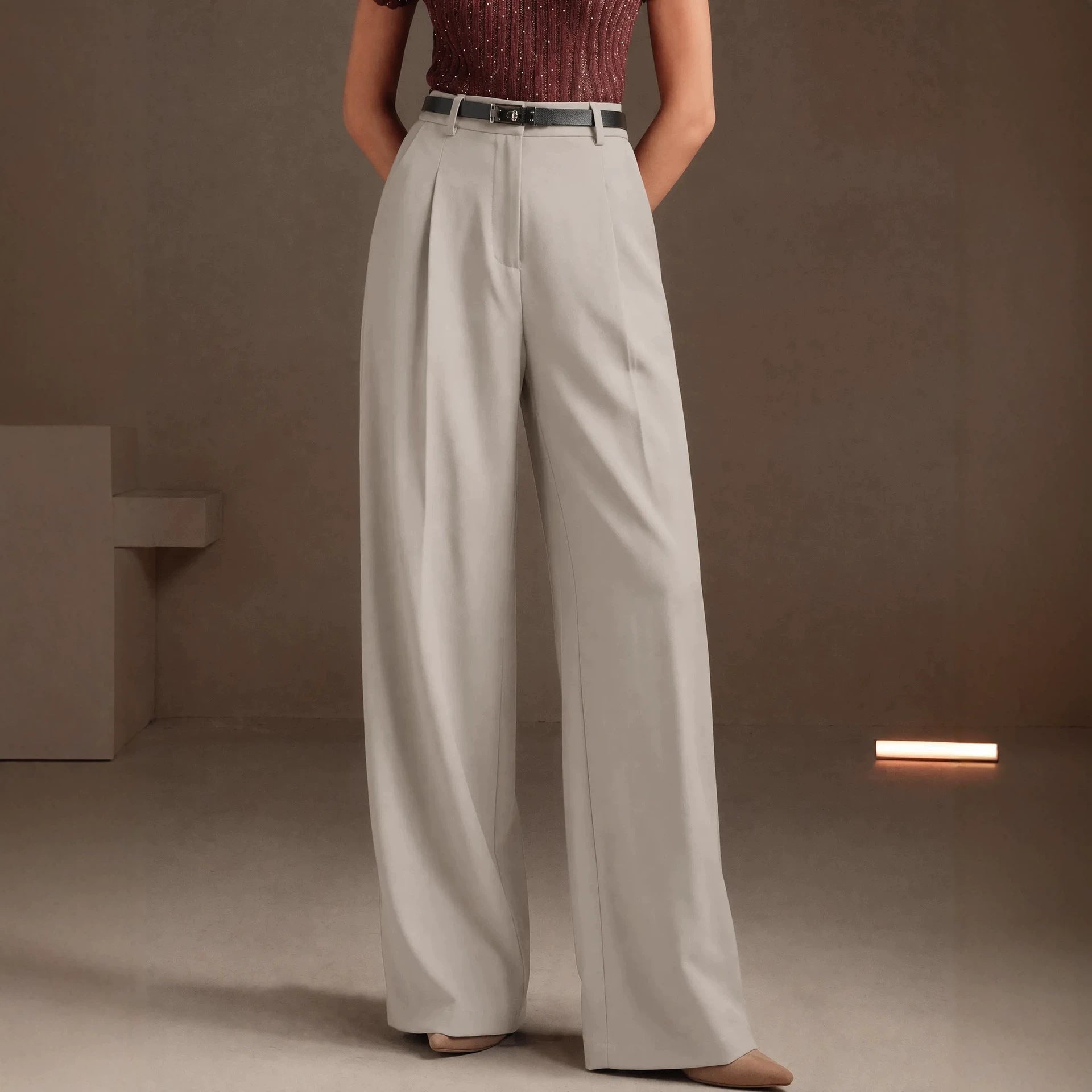 Summer Office Straight Old Money High Waist Drooping Casual Work Pant High Sense Wide Leg Slimming Women Pants（No Belt） EverBillion