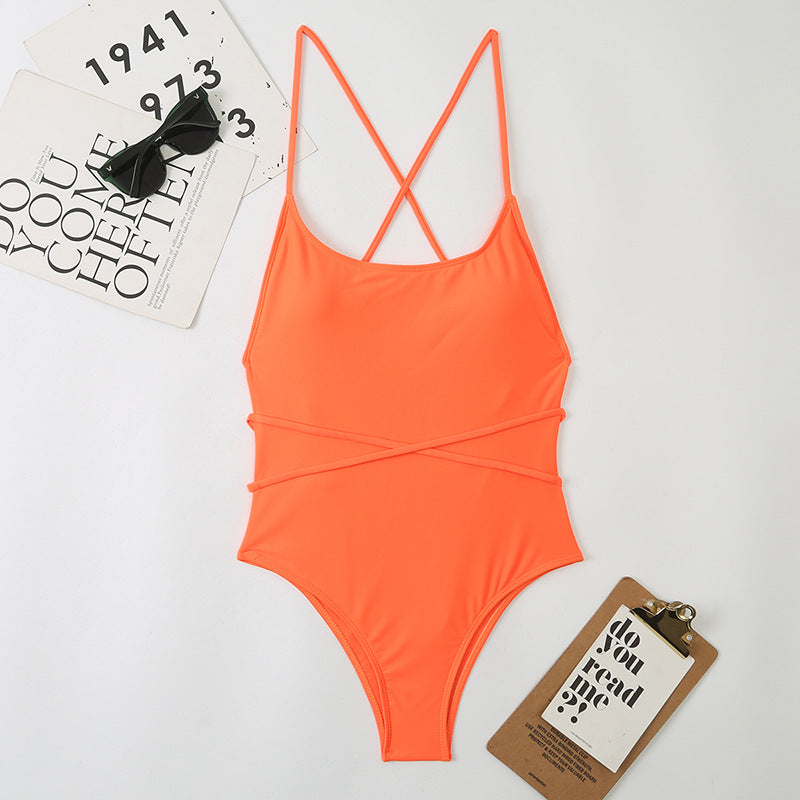Maillot de bain une pièce sexy en nylon multicolore, couleur unie, noué dans le dos, ouvert