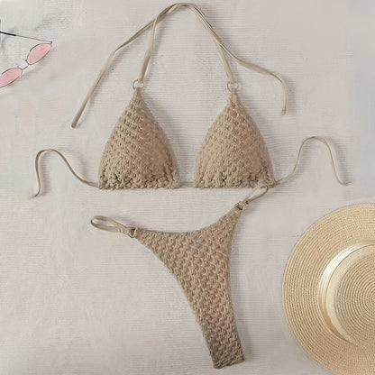 Traje de baño de dos piezas con cordones y abertura para mujer, bikini de tres puntos, traje de baño de playa
