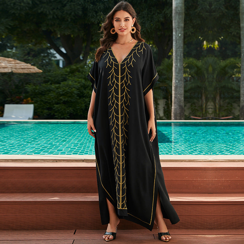 Robe longue ample de plage en rayonne pour femme, paréo de plage, chemisier cache-maillot de bain