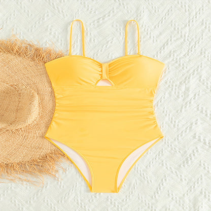 Korean Solid Color One Piece Swimsuit Women High Grade Belly Covering Sexy Bikini Beach Swimsuit