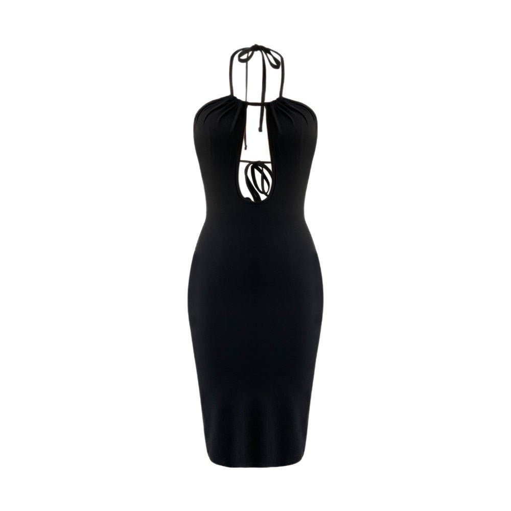 Sexy Hollow Out Cutout-out Halter Dress Women Summer Seaside Beach Backless Slit Slim Fit Niche Sexy Dress Yiskiss