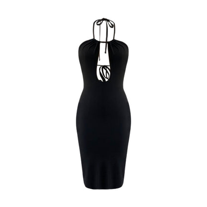 Sexy Hollow Out Cutout-out Halter Dress Women Summer Seaside Beach Backless Slit Slim Fit Niche Sexy Dress Yiskiss