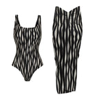 Simple Black White Water Ripple Striped One Piece Swimsuit Women Two Piece Set ShineRealm