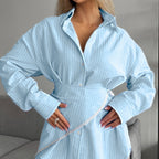 Spring Summer Polo Collar Striped Stitching Lace Three Piece Set Suitable for Daily Wear Home Wear Meiyas