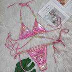 Bikini de diamantes de cristal con tirantes bronceados sexy para mujer, traje de baño dividido