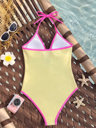 One Piece Bikini Contrast Color Halter Lace up Chest Hollow Out Cutout out Small Embellished Sexy Bikini Women WithWind