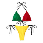 Color Contrast Patchwork Split Bikini Tied High Waist Swimsuit Women Sexy Swimsuit Freedeo