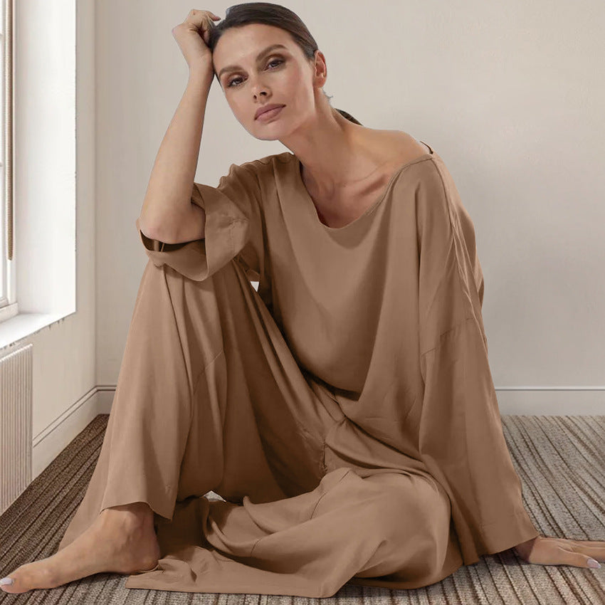 Pijamas de manga larga para mujer, holgados, informales, sencillos, para el hogar, de otoño