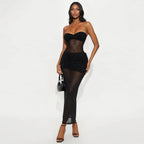 Tube Top Milk Silk Stitching Mesh Drilling Party Hip Wrapped Long Dress Coya