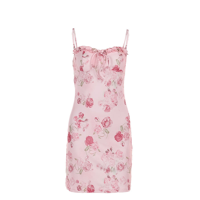 Vestido sexy con tirantes y estampado de rosas para mujer, vestido sexy informal