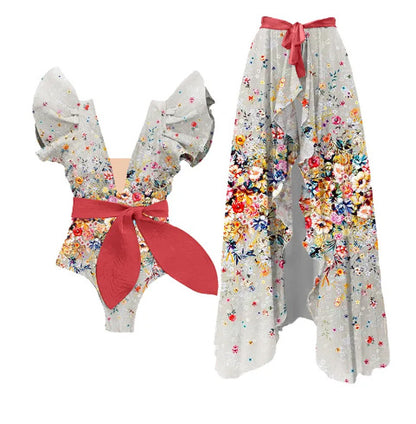 Traje de baño de una pieza con estampado de lazo para mujer, estilo retro francés, para adelgazar el vientre.
