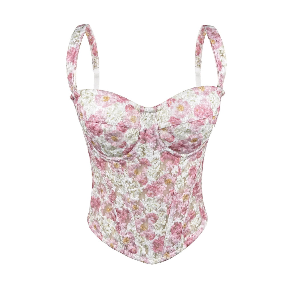 Sweet Floral Boning Corset Corset Embroidery Figure Flattering Camisole Summer Fresh Tube Top Tops Outerwear Poly Kanuner