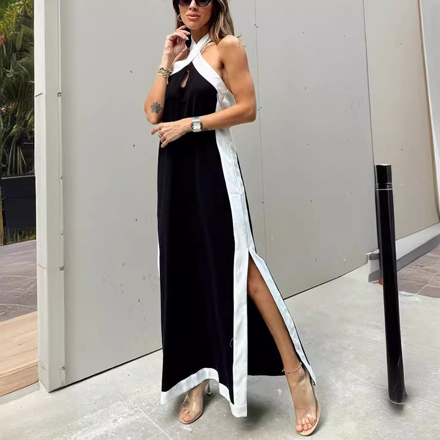 Summer Cotton Linen Backless Halter Split Dress Women Havill
