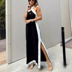 Summer Cotton Linen Backless Halter Split Dress Women Havill