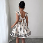 Elegant Multicolor Printing Flying Sleeves A Line Dress AXE