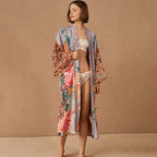 Cárdigan con estampado de pavo real y protector solar para vacaciones en la playa, abrigo holgado, pareo playero, traje de baño, ropa exterior para mujer