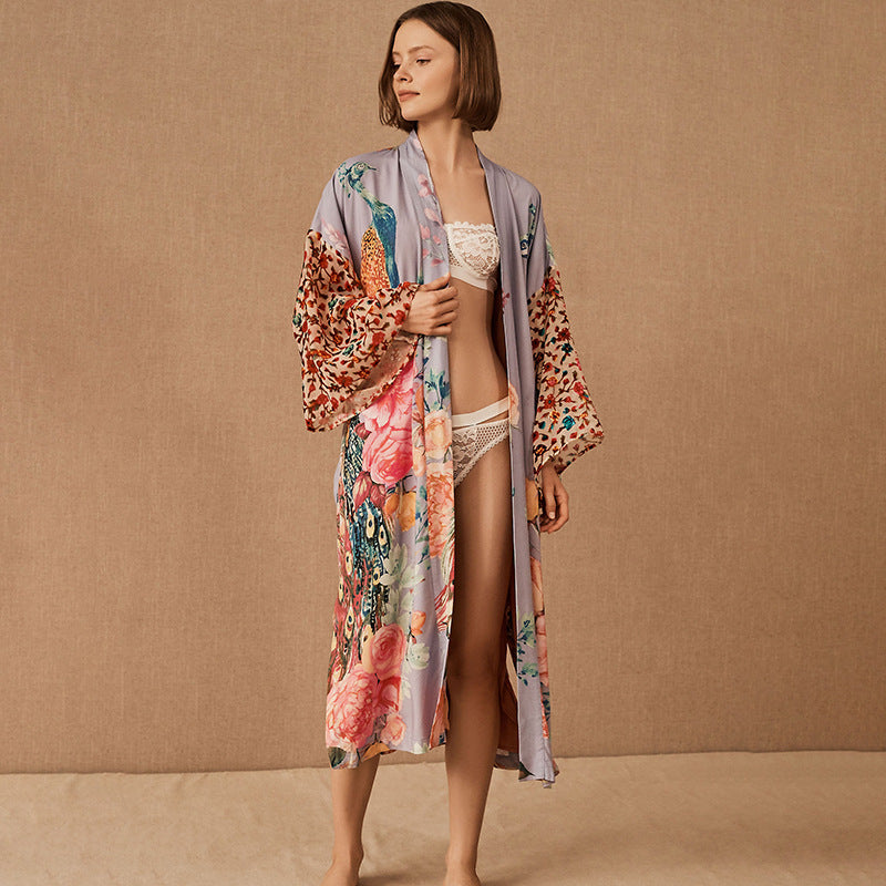Cárdigan con estampado de pavo real y protector solar para vacaciones en la playa, abrigo holgado, pareo playero, traje de baño, ropa exterior para mujer