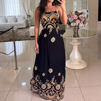 Women Elegant Graceful Spaghetti Strap Vintage Pattern Printing Dress