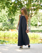 Women Halter Slit Cotton Linen Casual Holiday Dress Spring Summer GlamArt