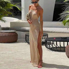 Double Sided High Slit Sling Beautiful Back Knitted Dress Beach Dress Women Mangar