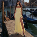 Robe d'été moulante à fente et haut tube pour femme, couleur unie