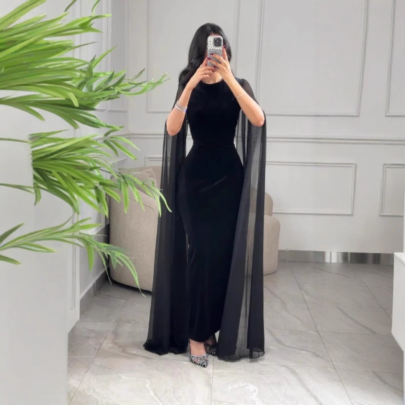 Robe fourreau en velours à manches courtes, automne-hiver, style Moyen-Orient, pour femme.