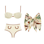 Solid Color High Waist Bikini Skirt Three Piece Sets Split Swimsuit Women Thunder