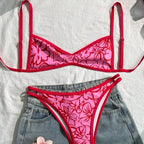 Ladies Bikini Two Piece Set Red Floral Summer Women Beach Split Swimsuit OLam