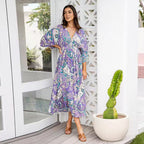 Summer Batwing Sleeve V neck Waist Slimming Maxi Dress Beach Holiday Dress JoyMer