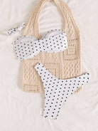 Black White Polka Dot Fresh Advanced Hollowed out Detachable Shoulder Strap Split Bikini OLam