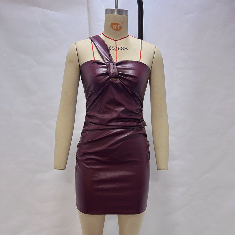 Women Clothing Summer Women Clothing Sexy Oblique Shoulder Tube Top Cinched Waist Hip Bag Dress Women SaturdayNight