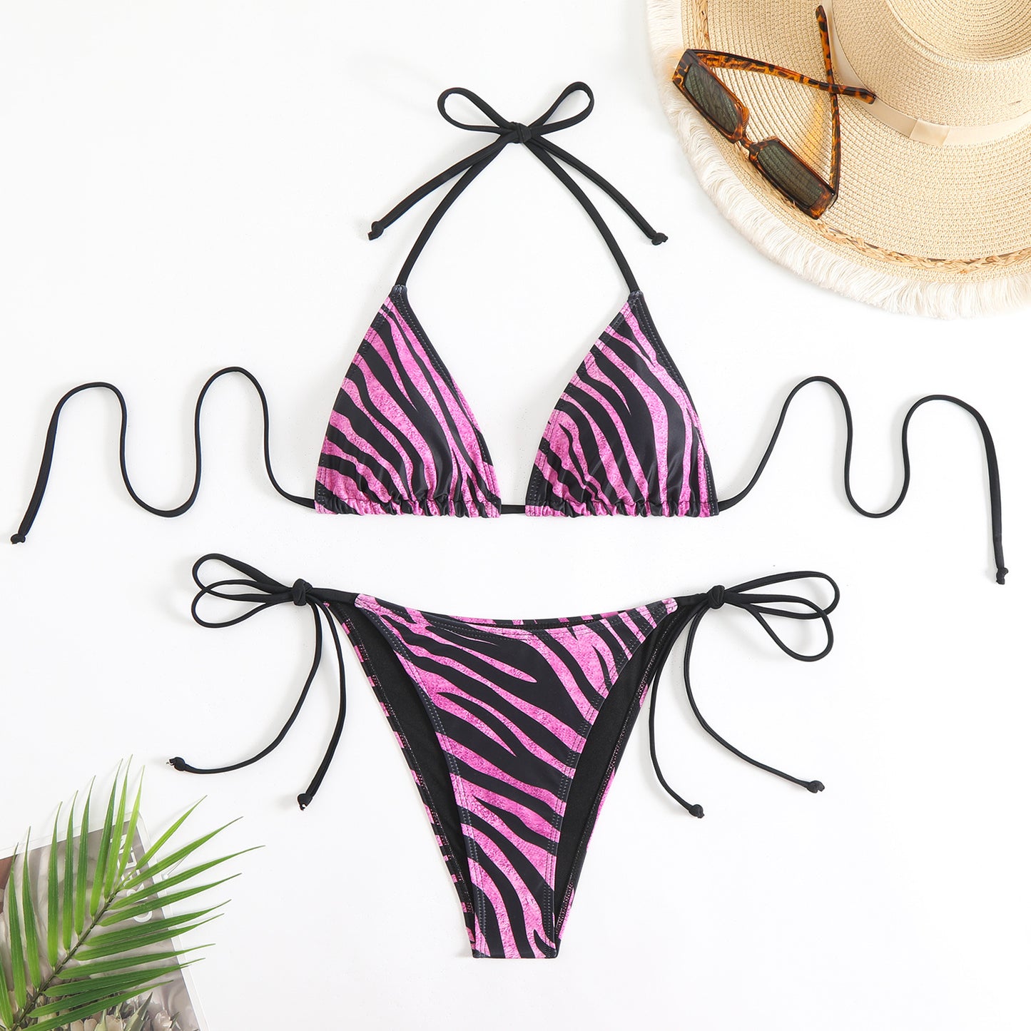 Bikini con estampado de cebra, sexy, sin espalda, con cordones, para mujer, bikini dividido