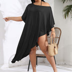 Women Vacation Beach Blouse plus Size Women Clothes off Shoulder Bikini Irregular Asymmetric Dress Oyimi