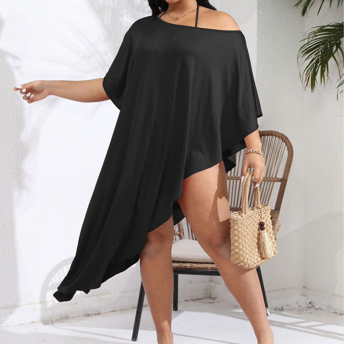 Women Vacation Beach Blouse plus Size Women Clothes off Shoulder Bikini Irregular Asymmetric Dress Oyimi