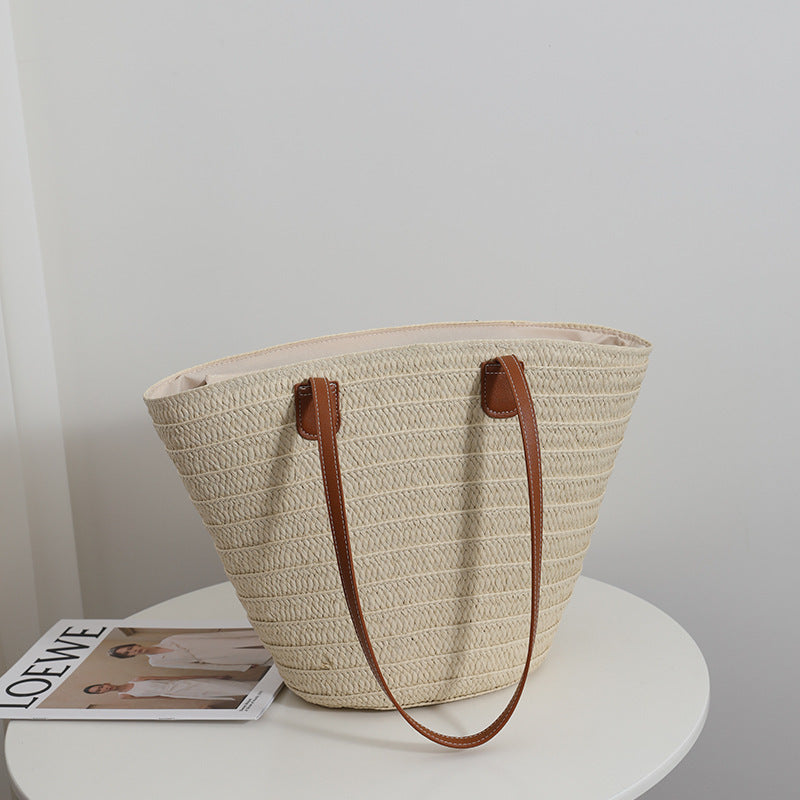 Simple Shoulder Straw Bag Large Capacity Straw Bag Woven Bag Tote Bag Women Seaside Vacation Beach Bag EaseWoven