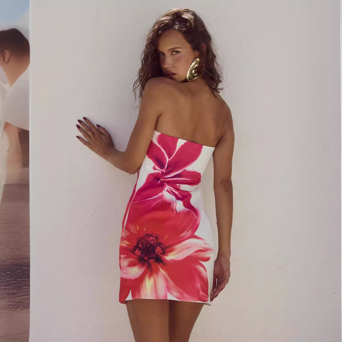Vestido corto ajustado con estampado floral y top de tubo sexy de verano para mujer