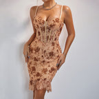 Robe décontractée à imprimé floral et coutures en maille pour le printemps et l'été