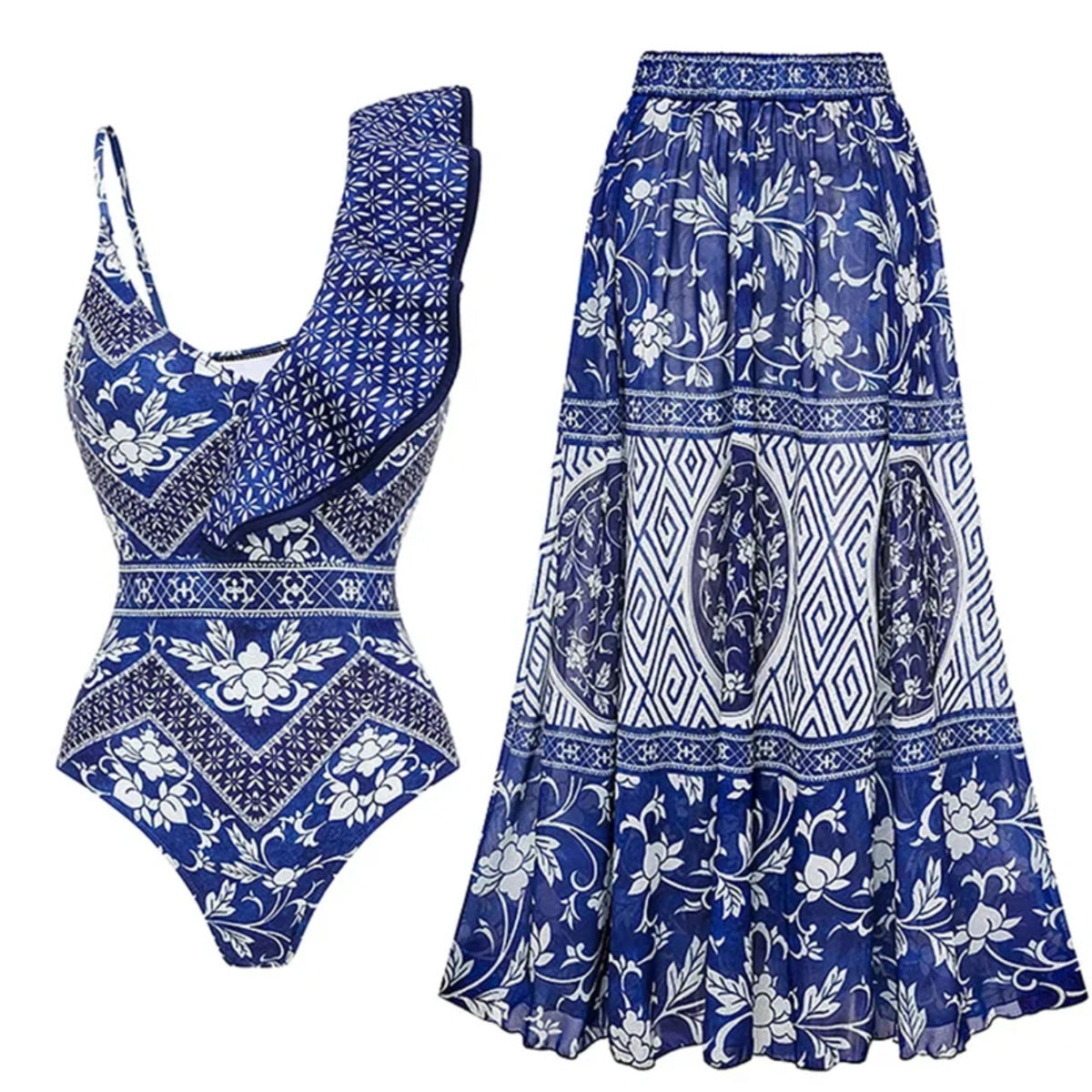 Traje de baño de una pieza con volantes y un hombro para mujer, sexy, sin espalda, estampado, traje de baño