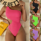 Traje de baño arrugado Champray sexy siamés bikini de un hombro traje de baño mujeres bikini