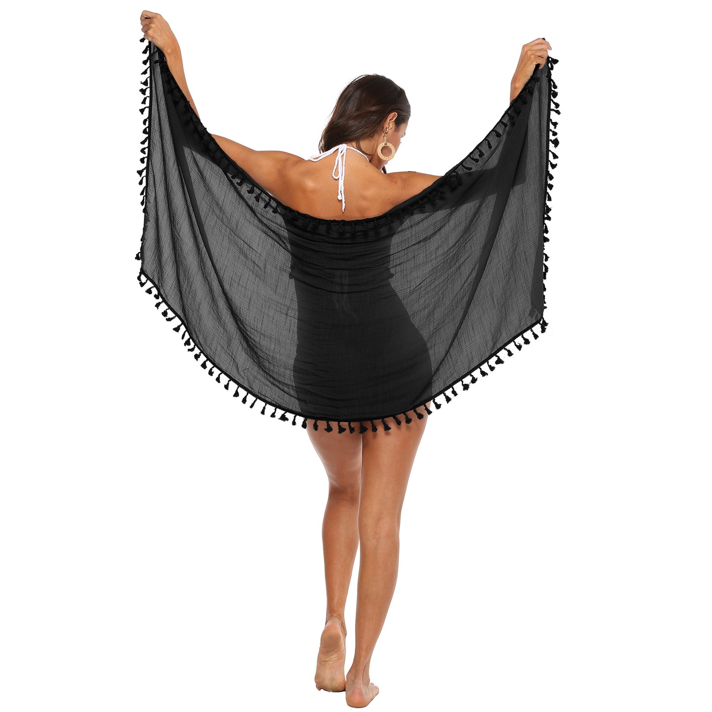 Women Clothing Seaside Shawl One Piece Irregular Asymmetric Stitching Tassel Shawl Beach Skirt