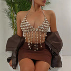 Pearl Handmade Vest Summer Beach Vacation Sexy Tassel Backless Chest Jewelry Hadid