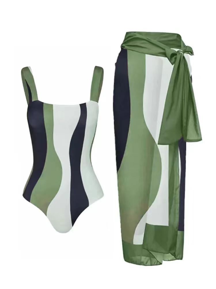 Traje de baño de una pieza para mujer, con protector solar, falda de gasa, para vacaciones en la playa, traje de baño de primavera.