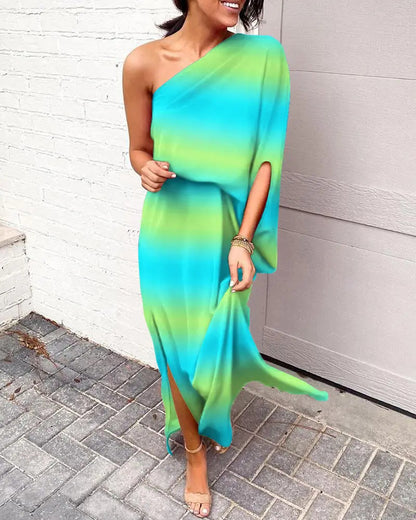 Women Clothing Dress Sexy Oblique Shoulder Elegant Single Side Sleeve Dress for Women