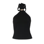 Débardeur bustier uni sexy dos nu à lacets ajustables, style français, idéal pour le printemps.