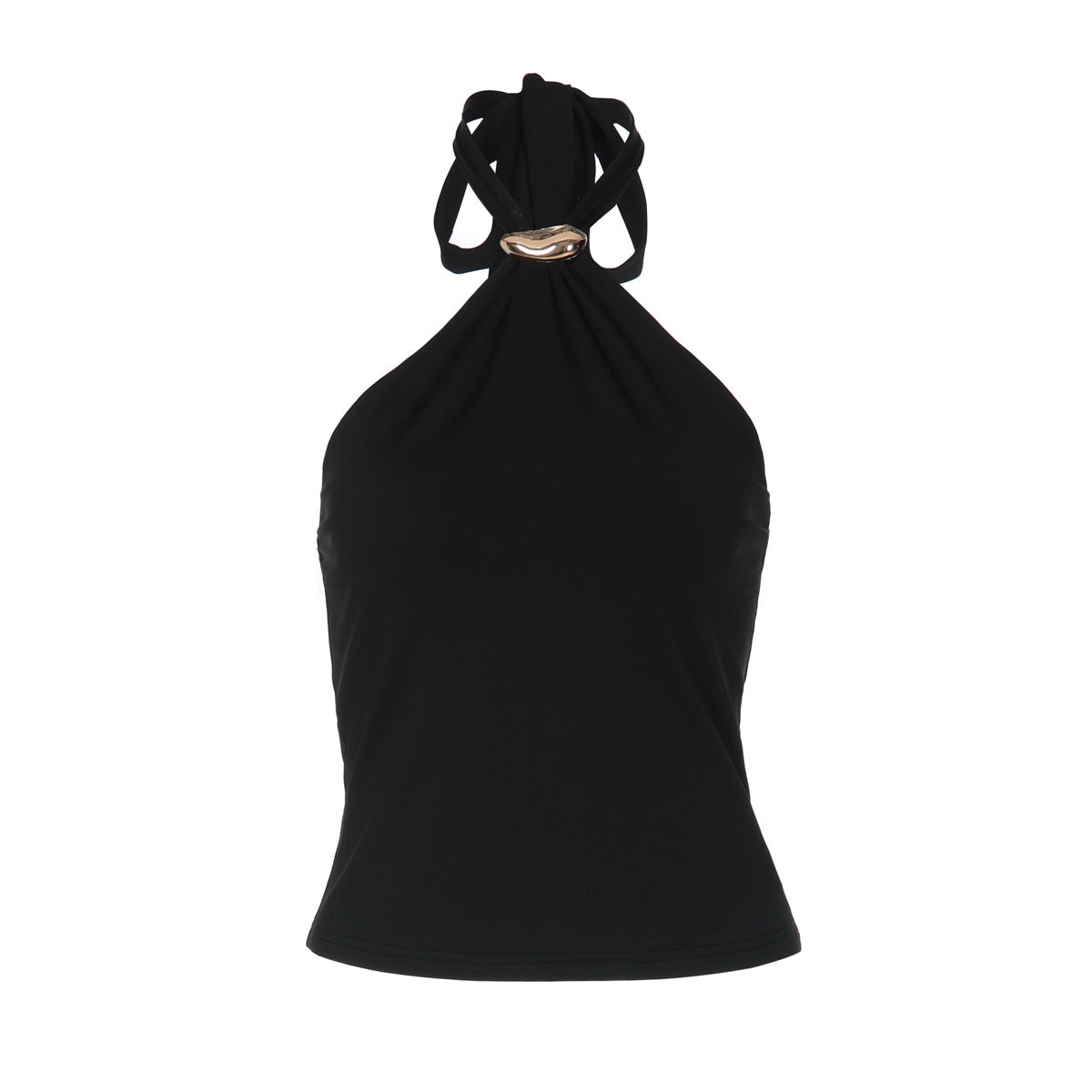 Débardeur bustier uni sexy dos nu à lacets ajustables, style français, idéal pour le printemps.